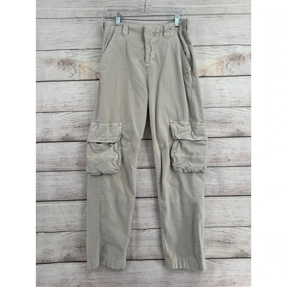 Free People Cargo Pants Women Size 8 Tan Khaki Straight Leg Utility OB1569994